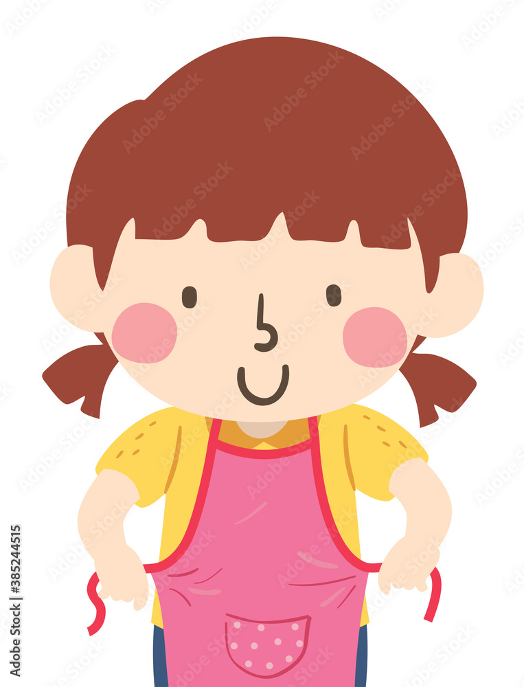 Kid Girl Wear Apron Cooking Illustration