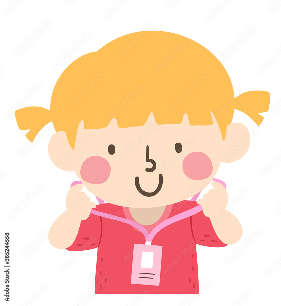 Kid Girl Wear Identification Card Illustration