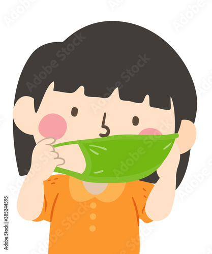 Kid Girl Wear Mouth Mask Il...