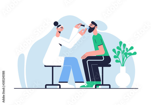 Vector illustration. Medical concept. Patient at an appointment with an ENT doctor.