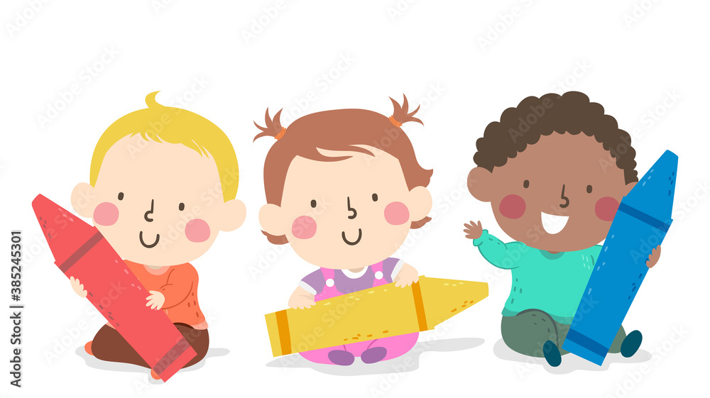 Kids Toddlers Primary Colors Crayons Illustration Kids Toddlers Primary Colors Crayons Illustration
