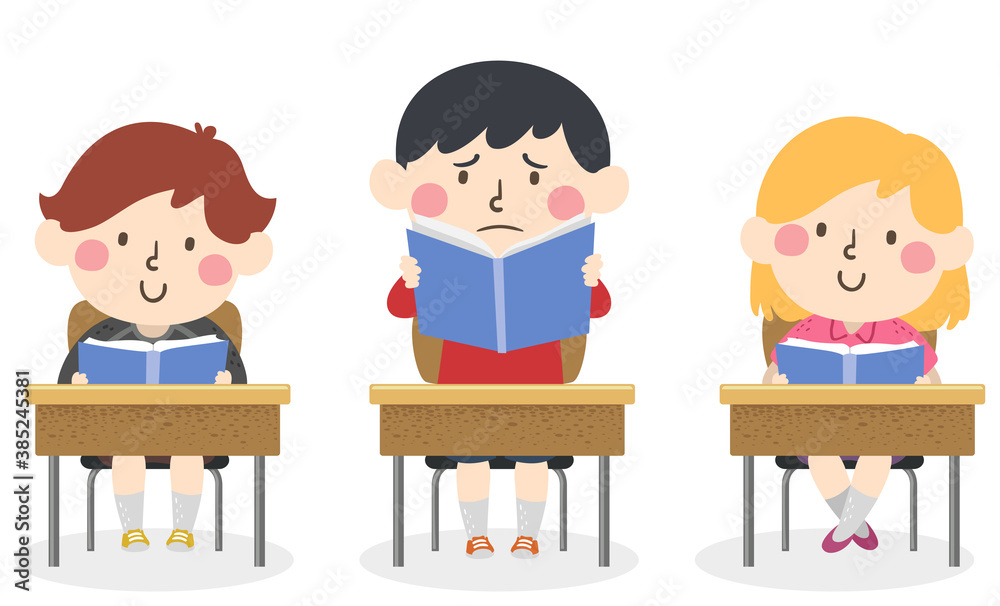 Kids Afraid To Read Aloud Class Book Illustration Kids Afraid To Read Aloud Class Book Illustration