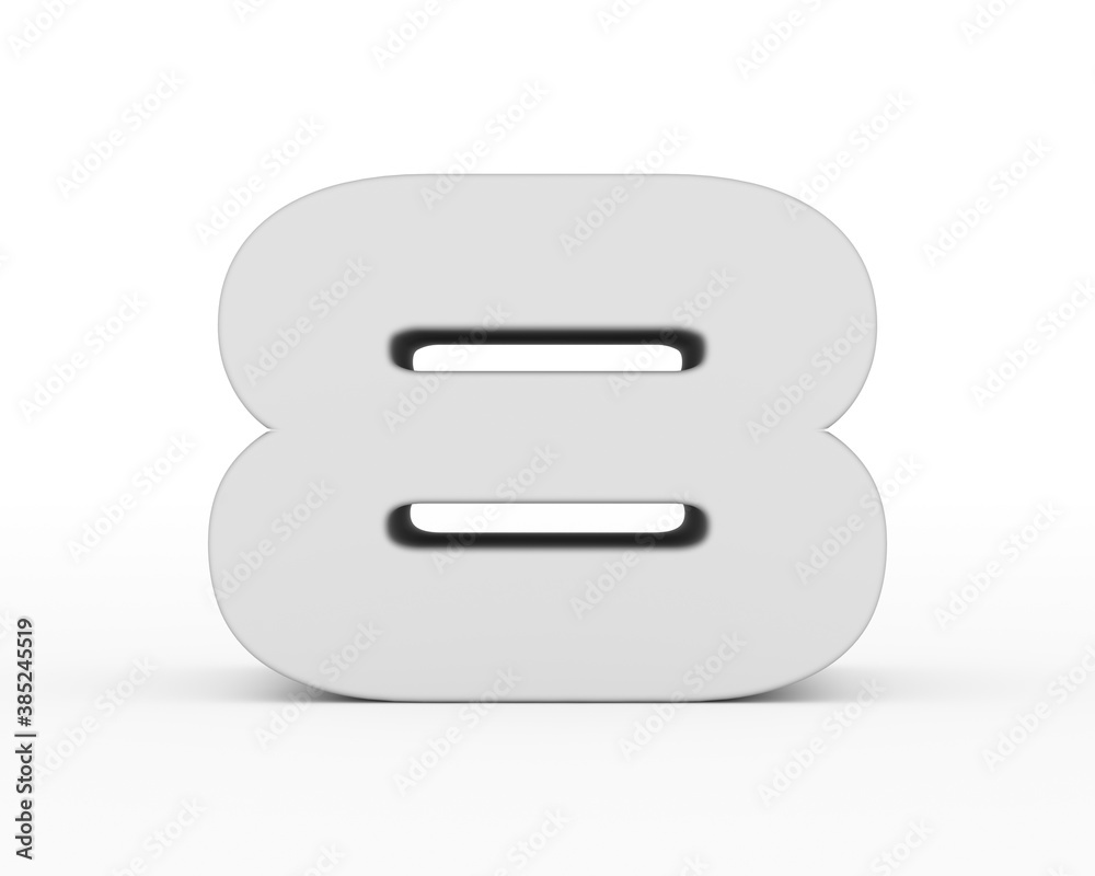 Number 8 - white gray futuristic 3d font standing isolated on white background Number 8 - white gray futuristic 3d font standing isolated on white background