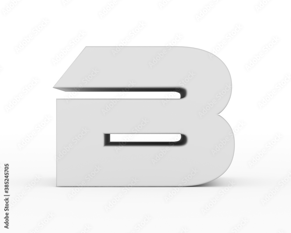 Letter B - white gray futuristic 3d font standing isolated on white background Letter B - white gray futuristic 3d font standing isolated on white background