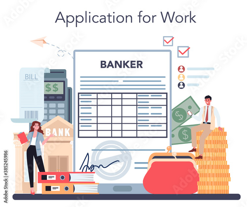 Banker or banking online service or platform. Idea of finance