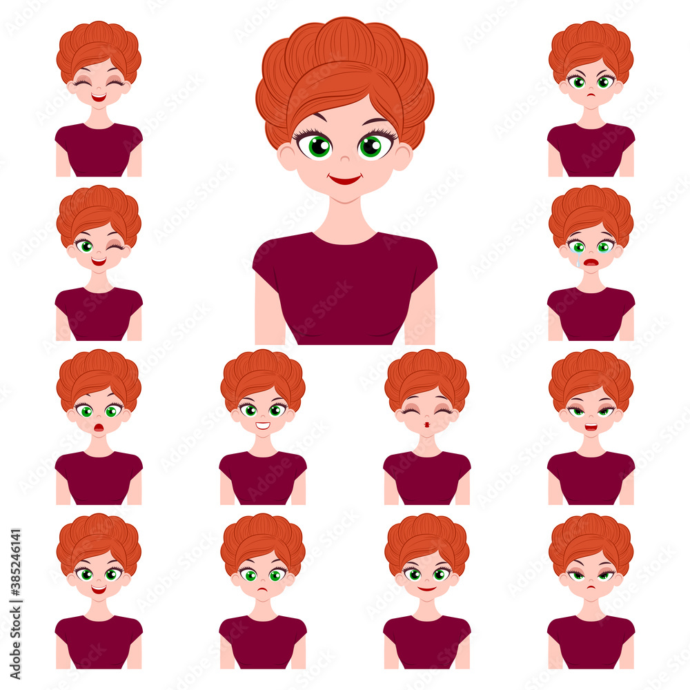 Set of different facial expressions of attractive young woman isolated on white background Set of different facial expressions of attractive young woman isolated on white background