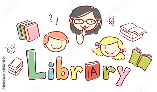 Stickman Kid Girl Librarian Library Illustration