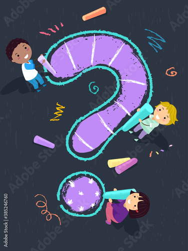 Stickman Kids Chalk Art Question Mark Illustration