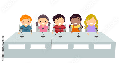 Stickman Kids Group Quiz Bee Mic Illustration
