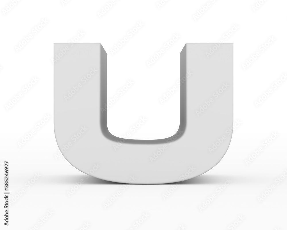 Letter U - white gray futuristic 3d font standing isolated on white background Letter U - white gray futuristic 3d font standing isolated on white background