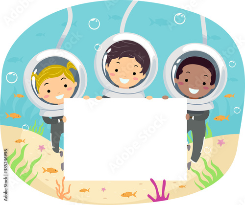 Stickman Kids Underwater Blank Board Illustration