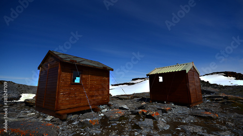 Hut in sinny island, antarctica photo