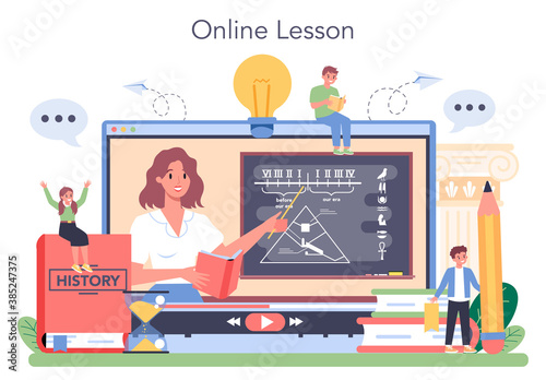 History online service or platform. History school subject. Idea