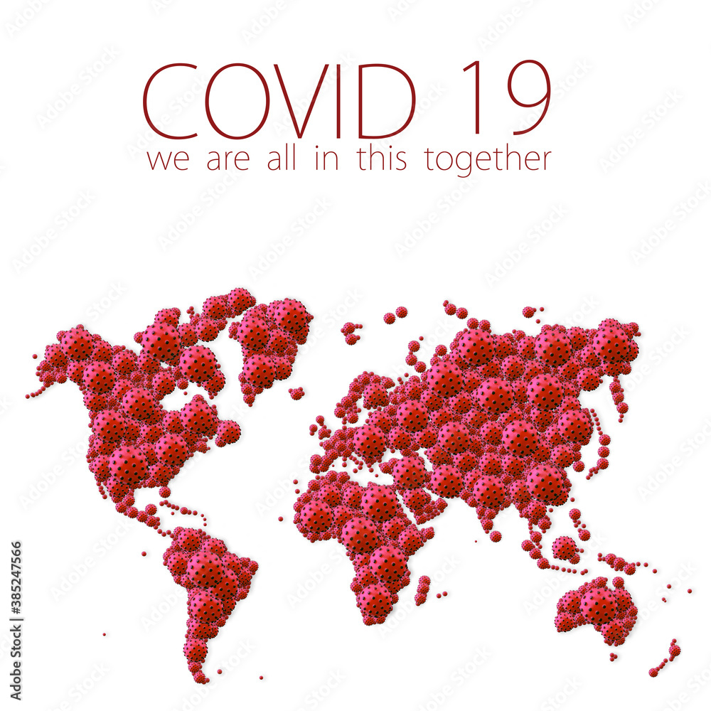 Obraz premium A pandemic of covid 19 sars corona virus plague that crosses international boundaries, affecting people on a worldwide scale, map of the world made of virus model on white background