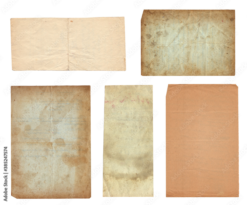 Set of Old vintage rough paper with scratches and stains texture