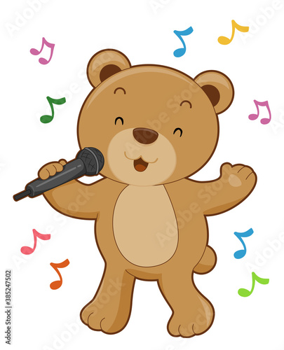 Bear Sing Microphone Illust...