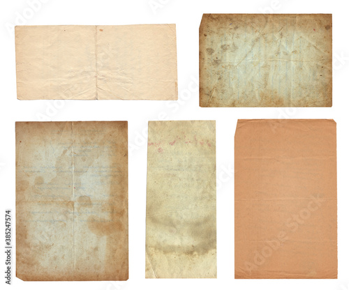 Set of Old vintage rough paper with scratches and stains texture