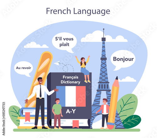 French learning concept. Language school french course. Study