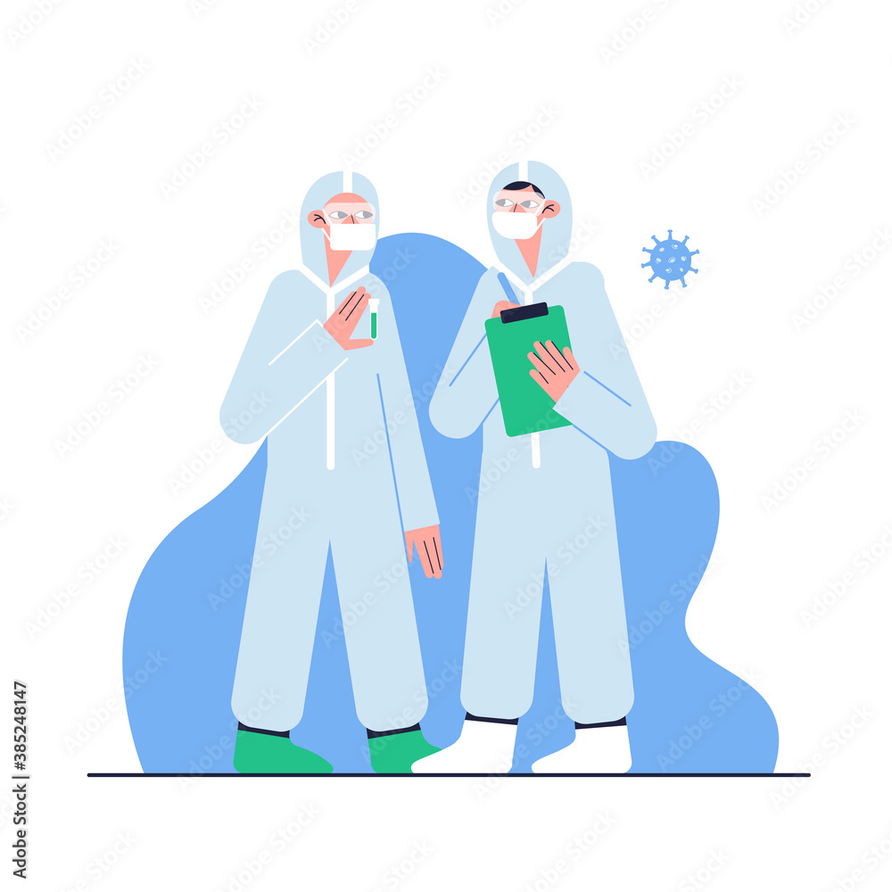 Vector illustration. Medical concept. Doctors in protective suits. Coronavirus epidemic. Vector illustration. Medical concept. Doctors in protective suits. Coronavirus epidemic.