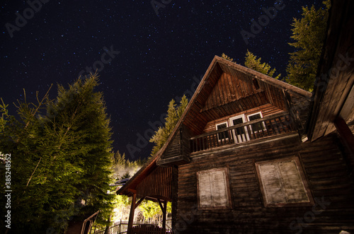 Wooden hut at night
