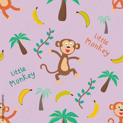Vector seamless pattern with cute baby monkey  Childish texture in minimalistic style. Great for fabric  textile Vector Illustration
