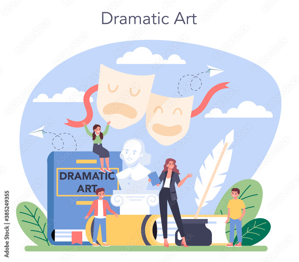 Drama class concept. Children creative subject, school play. Kid studying Drama class concept. Children creative subject, school play. Kid studying