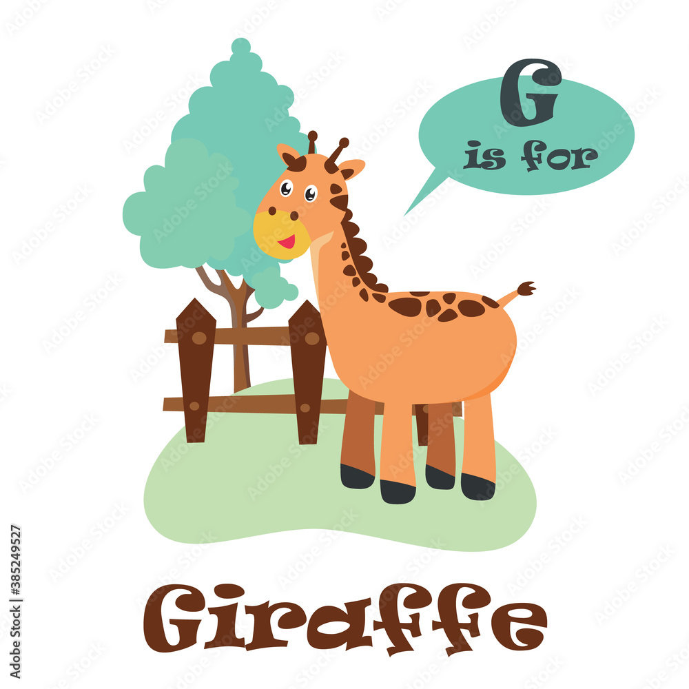 Obraz premium Cute cartoon giraffe, letter G of animal alphabet. Cute Animal Alphabet Series. Alphabet animals for children.