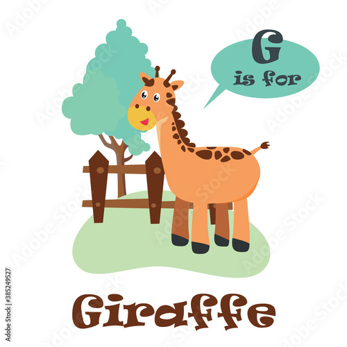 Cute cartoon giraffe, letter G of animal alphabet. Cute Animal Alphabet Series. Alphabet animals for children.