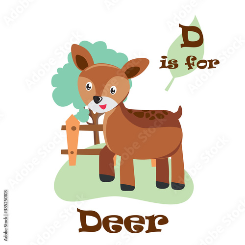 Cartoon animal English alphabet. Vector illustration for letter D.  ABC book. Cute zoo alphabet with funny animals. Letters. Learn to read. Isolated. For kids. Alphabet.