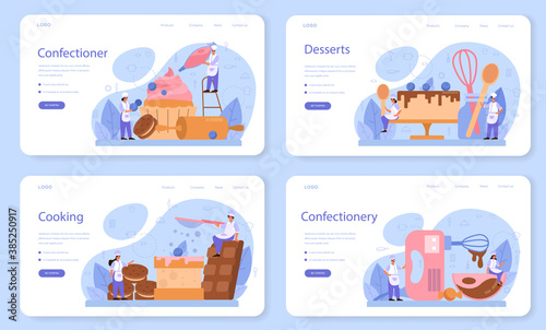Confectioner web banner or landing page set. Professional confectioner