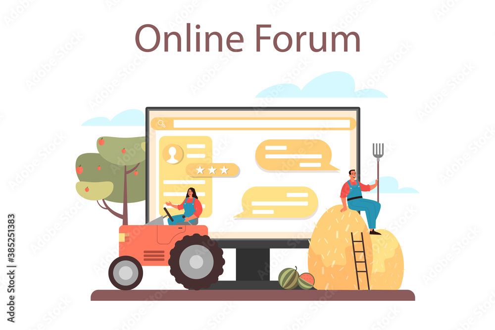 Farmer online service or platform. Farm worker on the field.