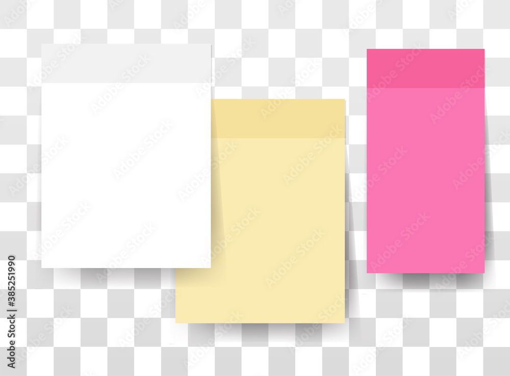 Note paper stickers. White blank memo paper notes, sticky paper