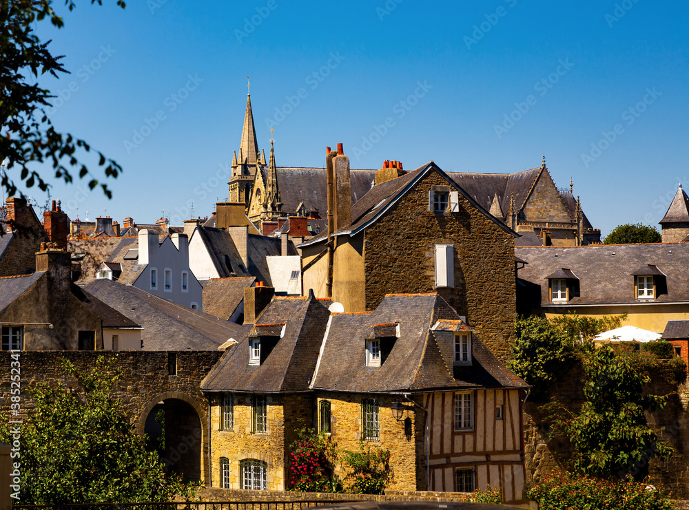 Walls of the ancient town and building in Vannes. Brittany. Northern France.