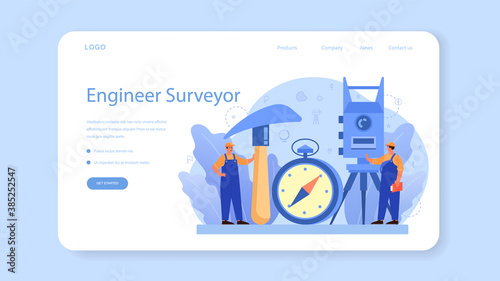 Geodesy science web banner or landing page. Land surveying