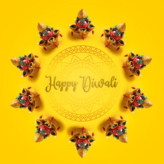 Indian Festival Diwali , Beautiful Clay Oil Lamp for for diwali celebration