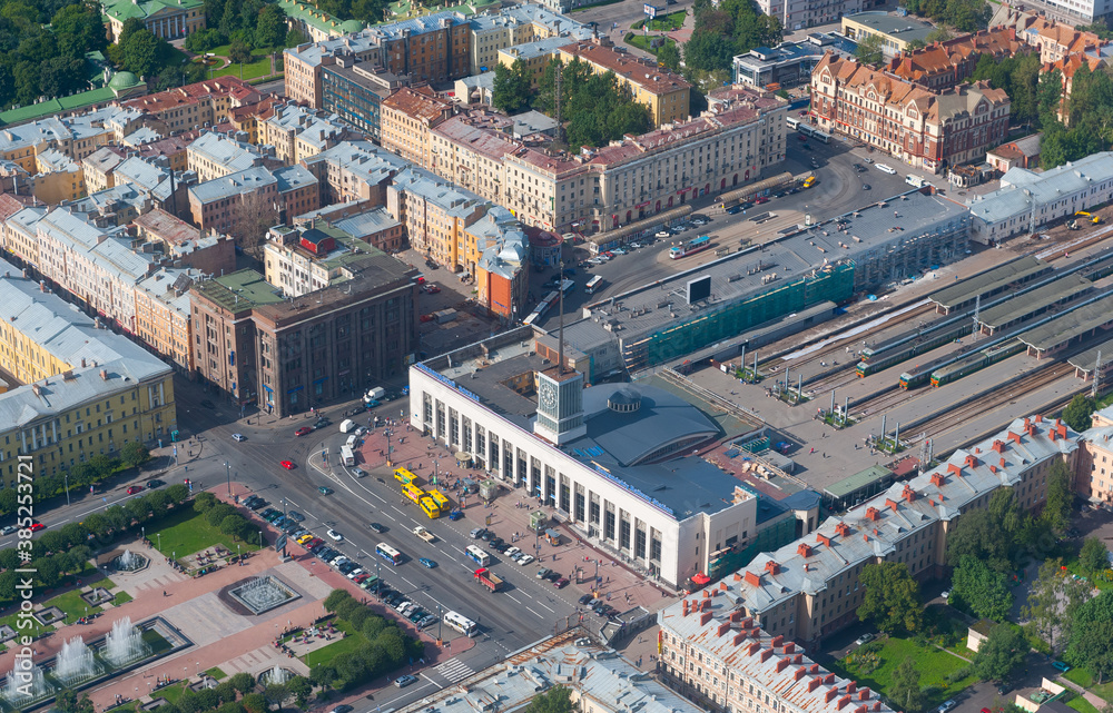 St. Petersburg - view from the helicopter to the Finlyandsky railway station. 