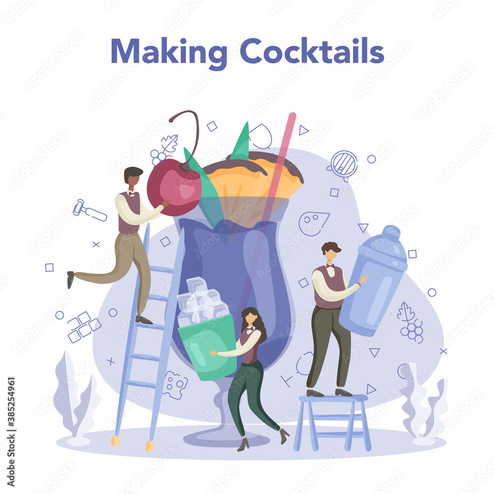 Barman preparing alcoholic drinks with shaker at bar. Bartender Barman preparing alcoholic drinks with shaker at bar. Bartender