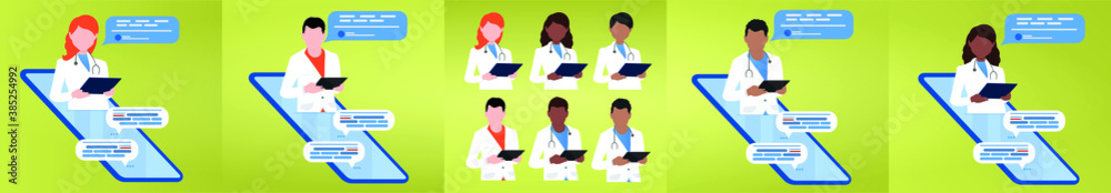Online chat with a doctor. Smartphone screen with a therapist chatting in the messenger and online consultation. flat design. The question is the answer from the doctor. Online medical consultations Online chat with a doctor. Smartphone screen with a therapist chatting in the messenger and online consultation. flat design. The question is the answer from the doctor. Online medical consultations