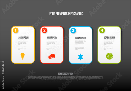 Four white block steps process infographic