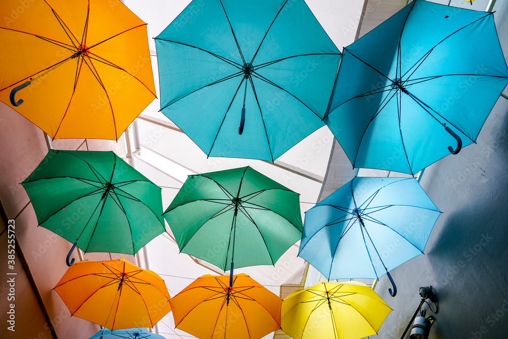 Fototapeta premium colorful umbrellas in the rain