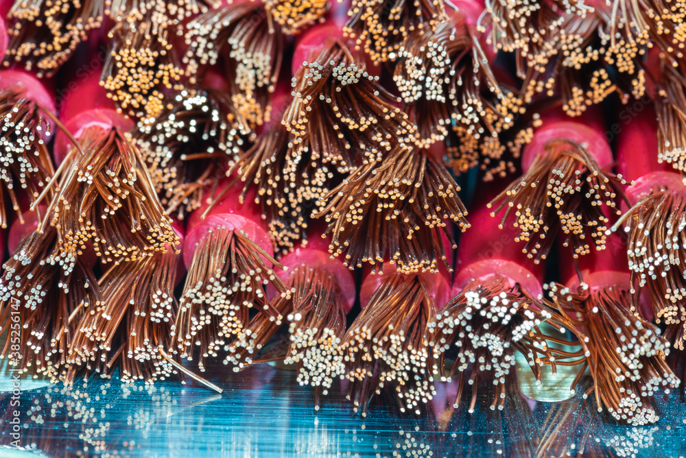 Naklejka premium Close-up of stripped copper electrical power cables