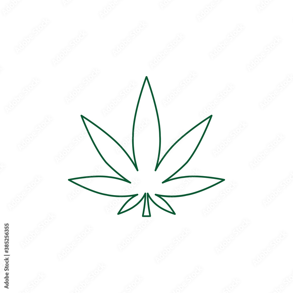Cannabis leaf line icon. Marijuana green outline illustration isolated on the white background