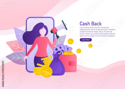 Flat icon with cash back people for concept design. Cash back concept in flat style. Vector illustration.