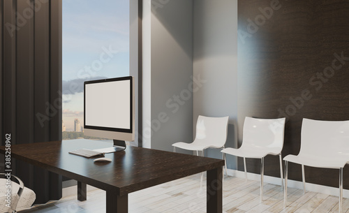 Elegant office interior. Mixed media. 3D rendering.