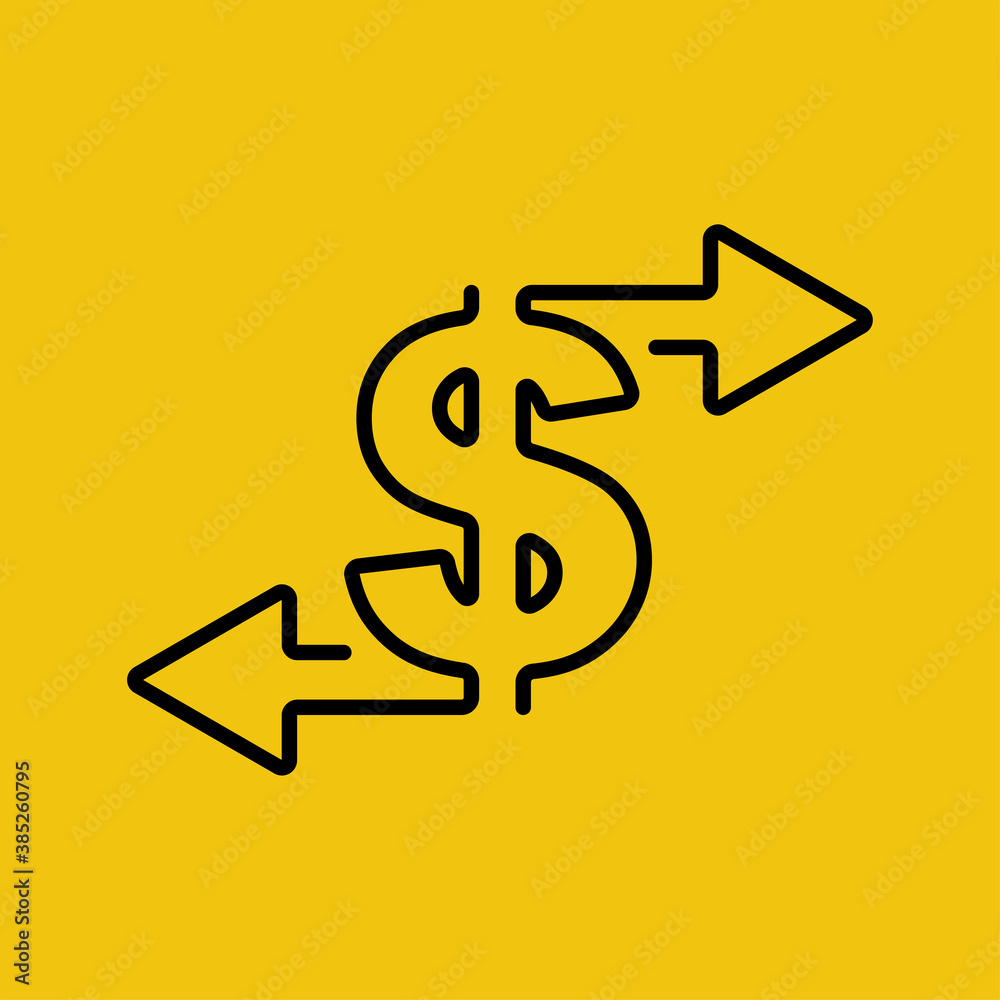 Money turnover sign. Logo dollar icon with circular arrows as a symbol of the exchange of cash flows. Vector illustration flat design. Isolated on background.