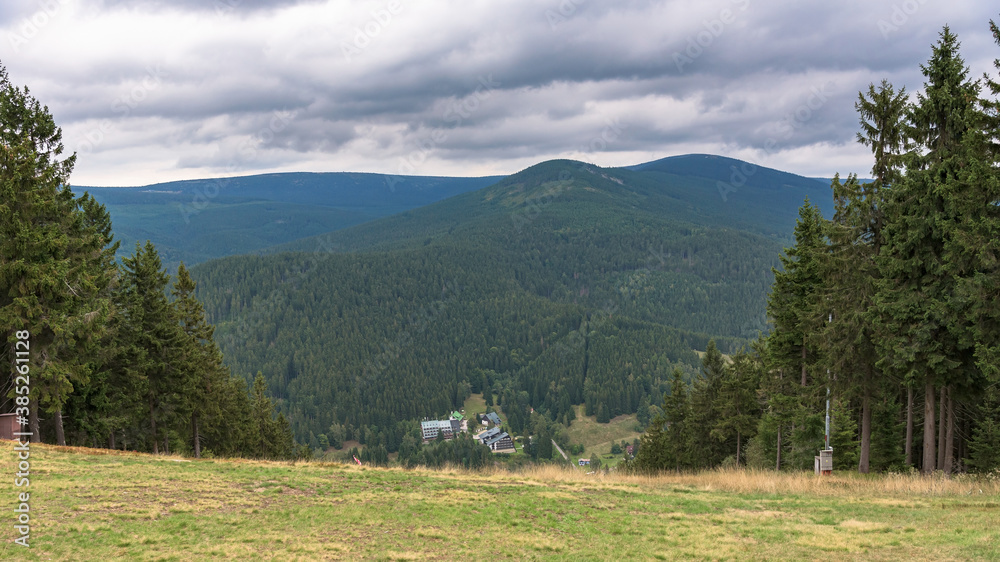 Panoramic view of Karkonosze from peak of Certova mountain