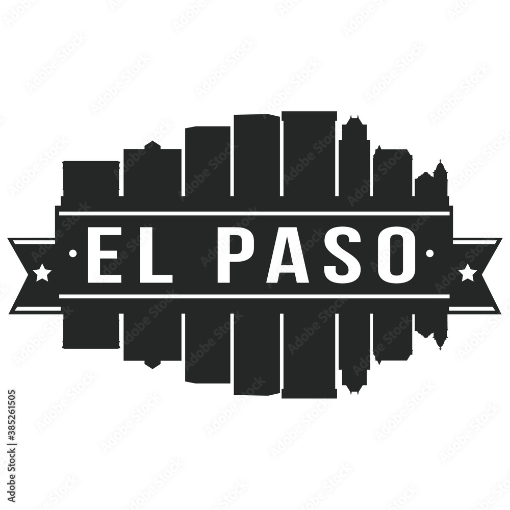 El Paso Texas Skyline Silhouette City Vector Design Art Stencil.