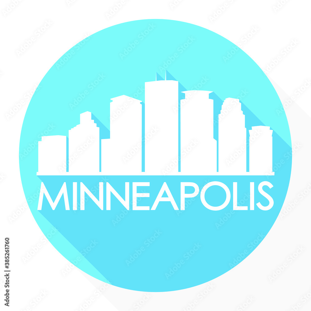 Minneapolis Minnesota Skyline Button Icon Round Flat Vector Art Design Color Background Logo.