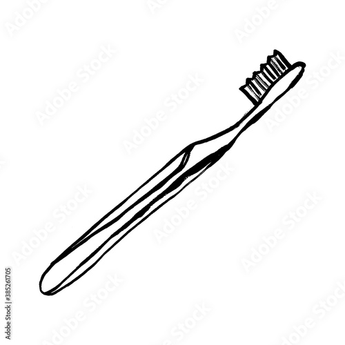 Toothbrush icon. Teeth brush sign. Oral dental care symbol. Thin line doodle grunge icon on white background. Vector illustration.
