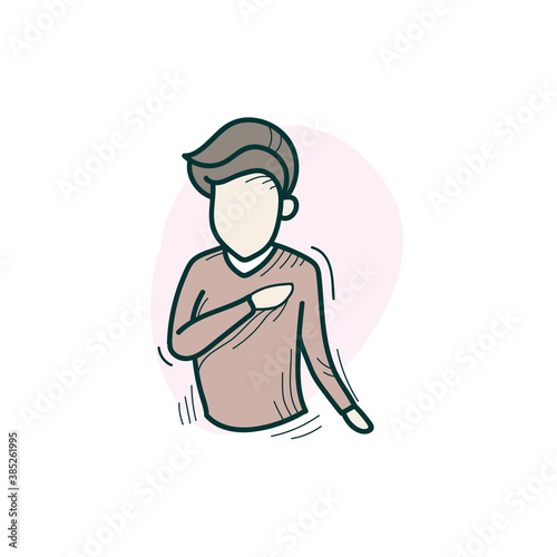 Gratitude practice color icon. Hand drawing sketch.Man performs thanksgiving practice.Pray, blessing.Morning ritual. Productive morning routine concept. Time management.Isolated vector illustration 